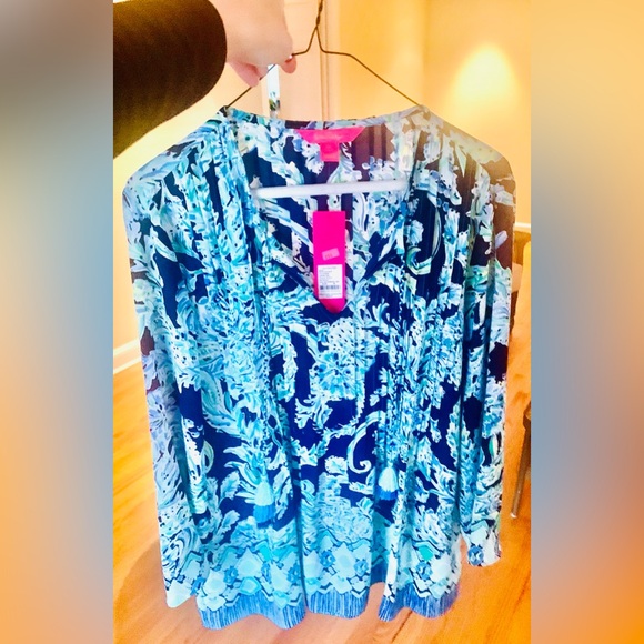 LILLY PULITZER Marilina High Tide Navy Scuba Doo Engineered Tunic (M) *NWT!👗🔖* - Picture 3 of 16